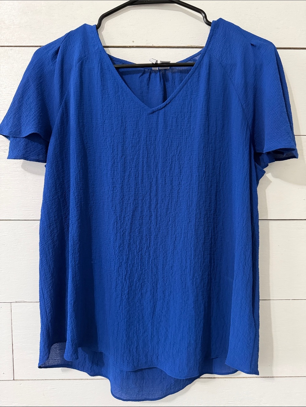 Elle Royal Blue V-Neck Flutter Sleeve Blouse